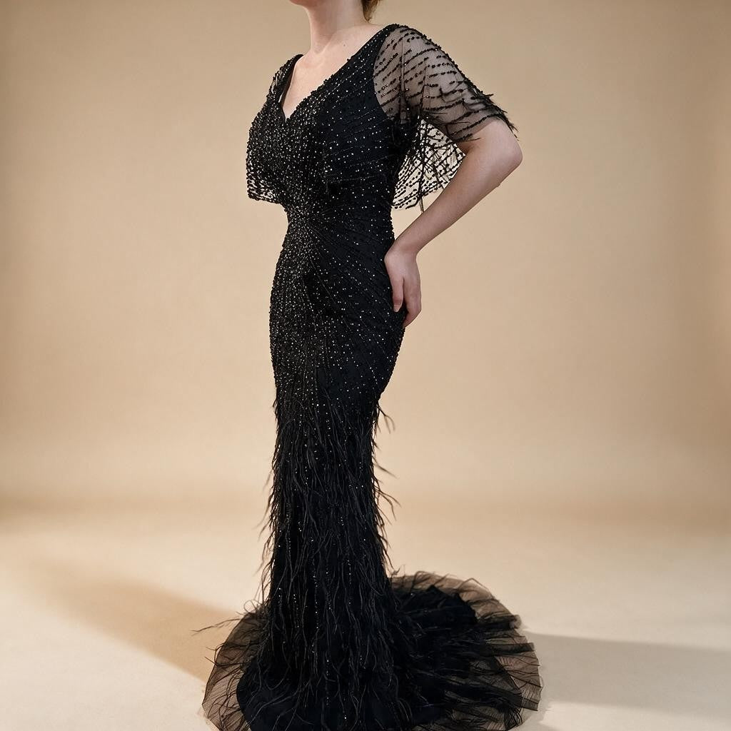Zapdress Brown Mermaid Beaded Feathers Evening Dresses Elegant Party Gowns for Women DLA71323 Customized (ZD17329)