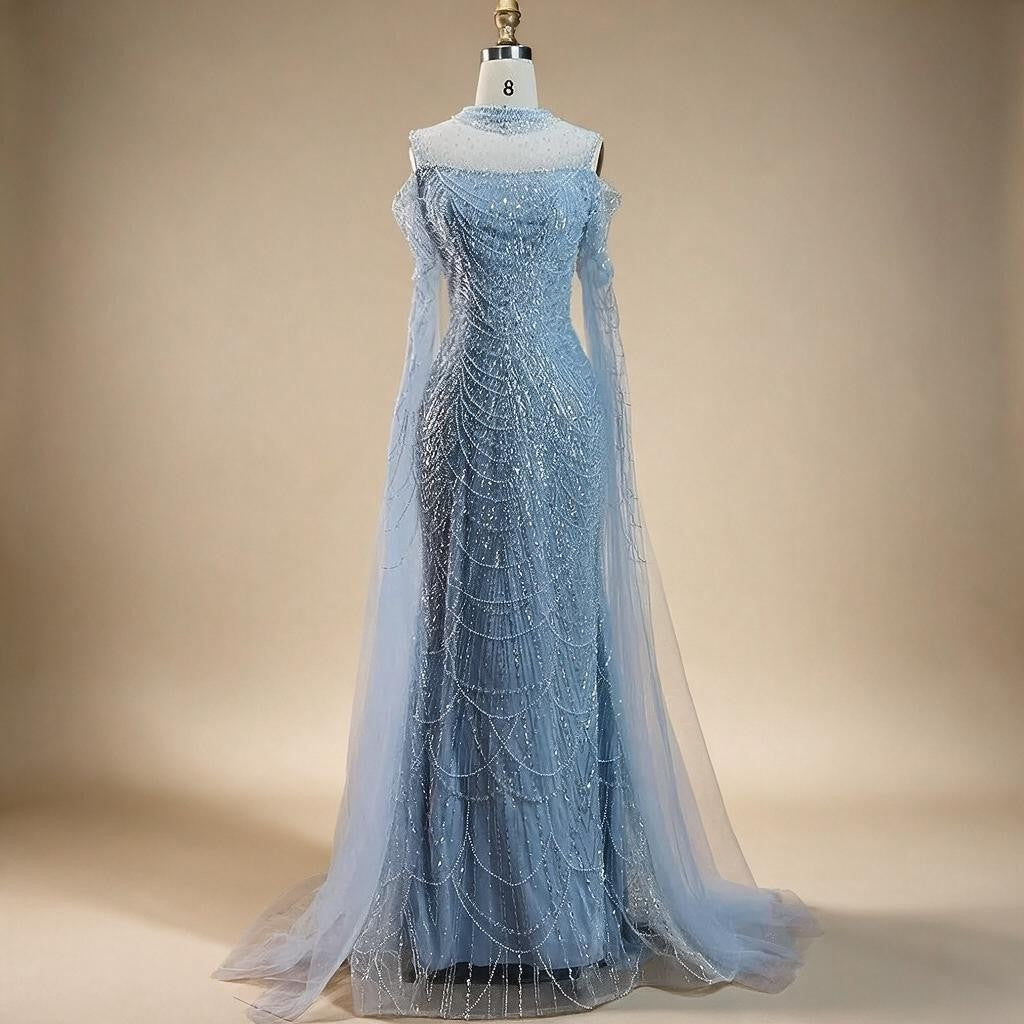 Zapdress Dubai Purple Mermaid Cape Sleeves Beaded Long Evening Dress 2025 For Formal Occasion DLA71992 Customized (ZD17372)
