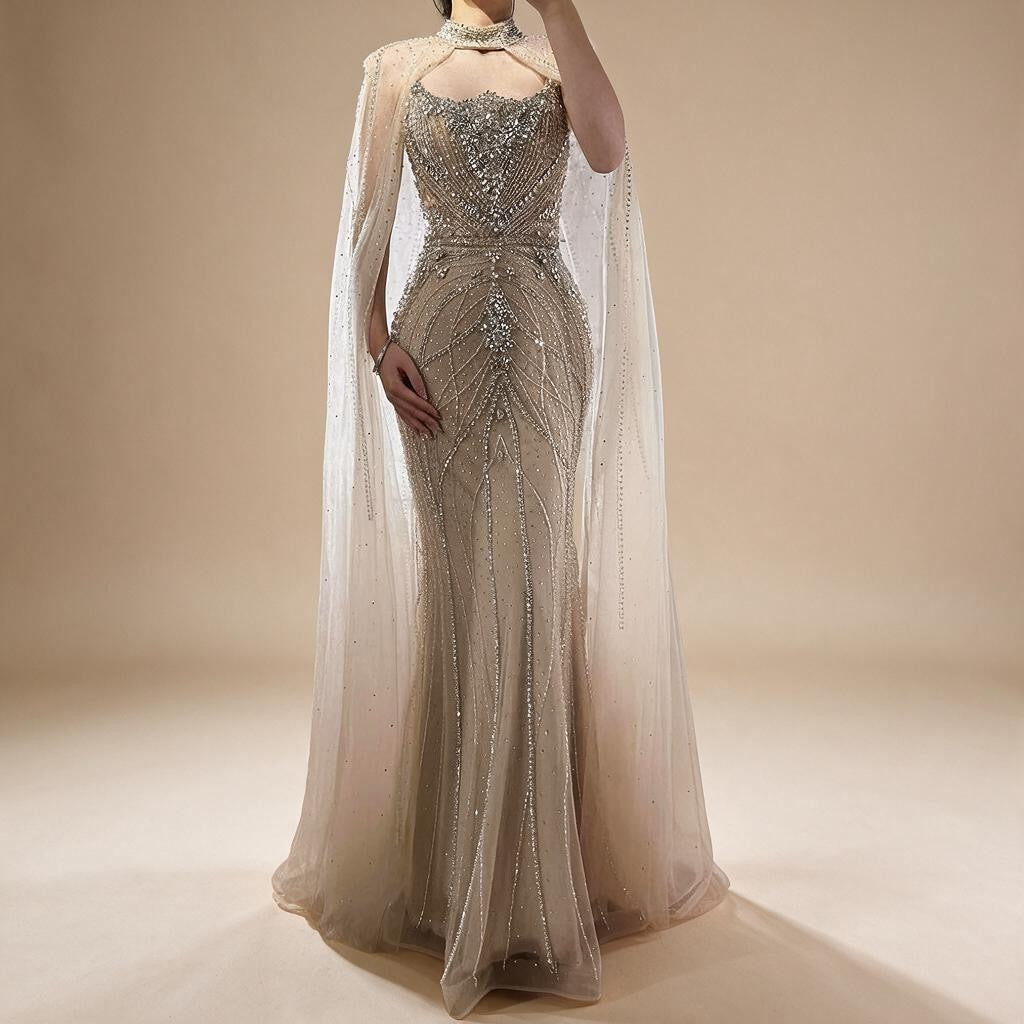 Zapdress 2025 Pink Strapless Mermaid Beaded Evening Dress with Cape Wedding Party Gowns for Women DLA73195 Customized (ZD17274)