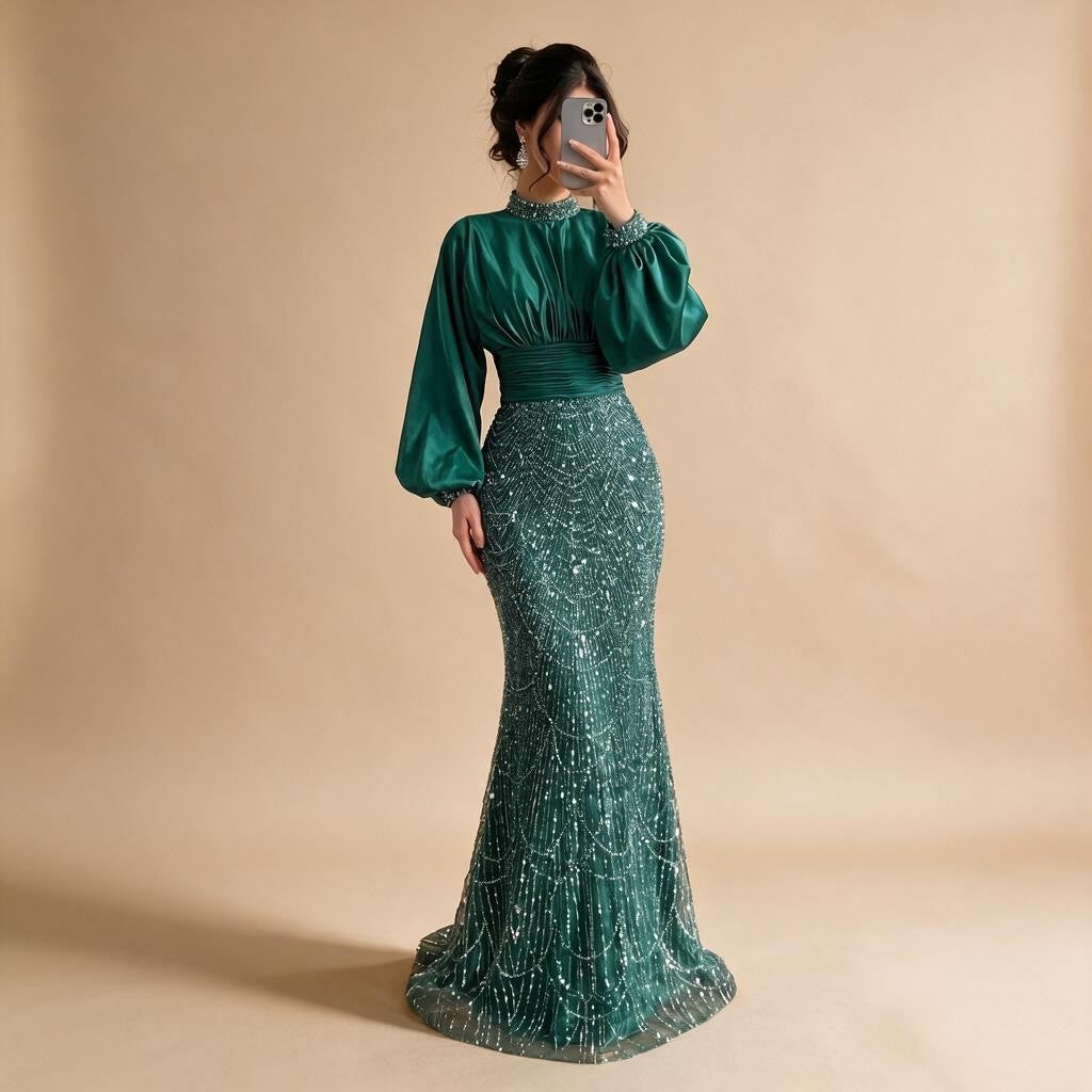 Zapdress 2026 Elegant Mauve Muslim Evening Gowns Dubai High Neck Full Sleeve Formal Party Dress for Women DLA73676 Customized (ZD17173)