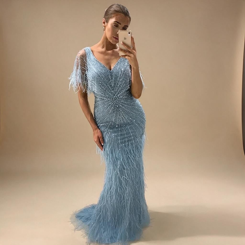Zapdress Brown Mermaid Beaded Feathers Evening Dresses Elegant Party Gowns for Women DLA71323 Customized (ZD17329)