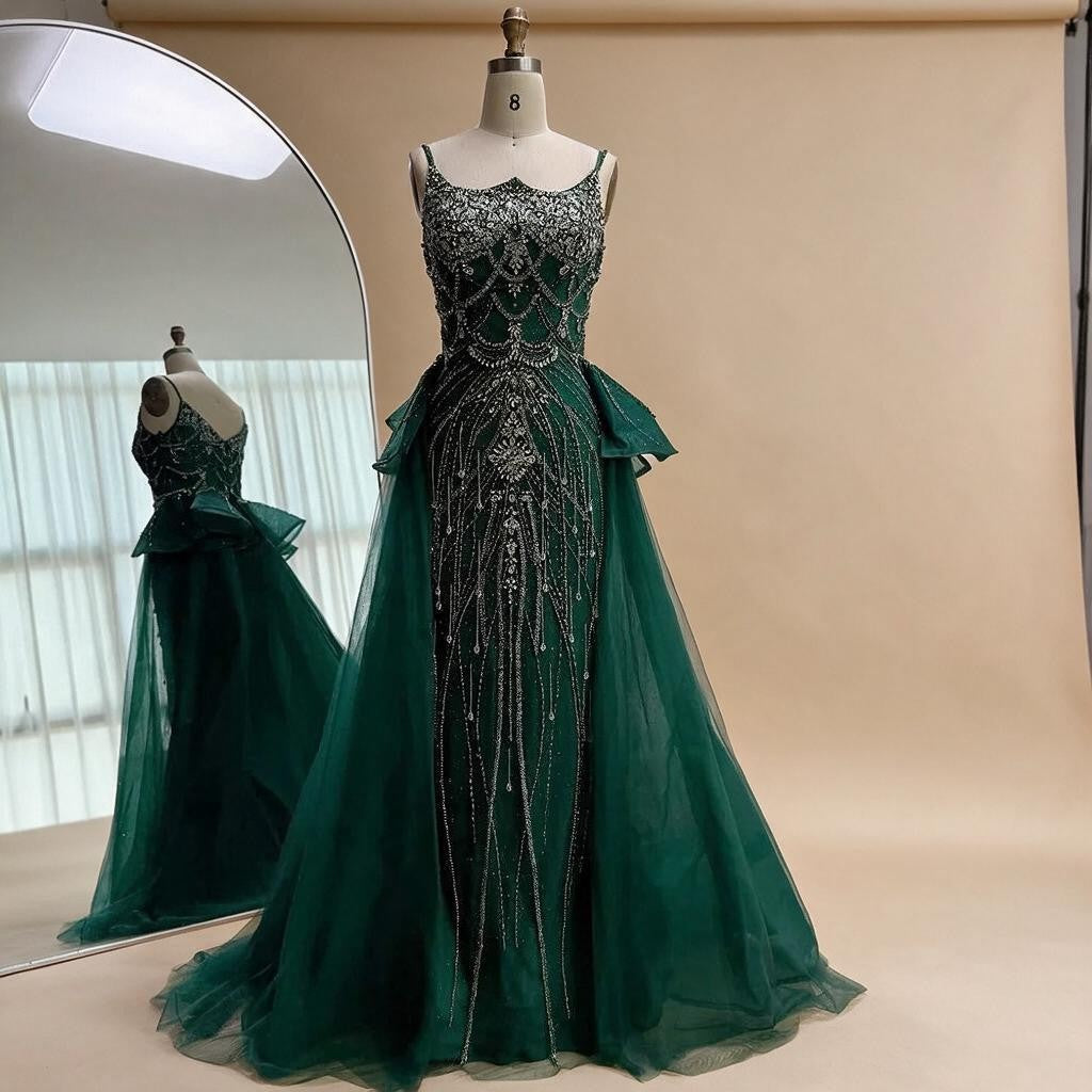 Zapdress Pink Spaghetti Strap Mermaid Beaded Evening Dresses with Overskirt Formal Party Gowns for Women DLA72810 Customized (ZD17232)