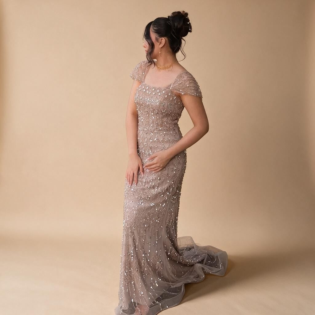 Zapdress Blue Mermaid Beaded Evening Dresses with Detachable Sleeves Elegant Party Gowns for Women DLA72714 Customized (ZD17361)