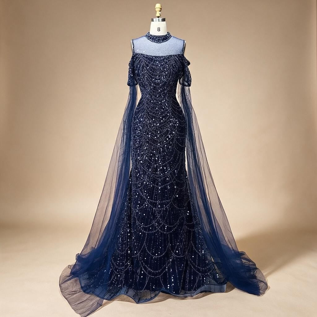 Zapdress Dubai Purple Mermaid Cape Sleeves Beaded Long Evening Dress 2025 For Formal Occasion DLA71992 Customized (ZD17372)