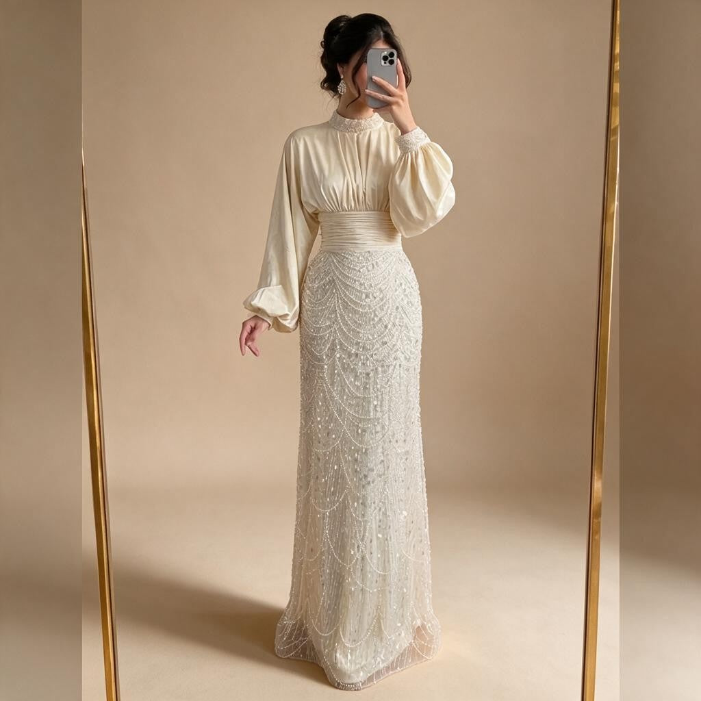 Zapdress 2026 Elegant Mauve Muslim Evening Gowns Dubai High Neck Full Sleeve Formal Party Dress for Women DLA73676 Customized (ZD17173)