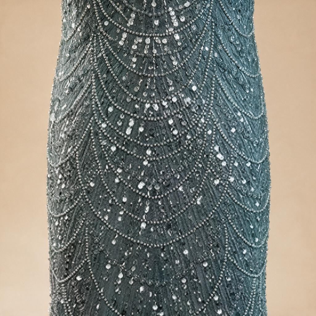 Zapdress Green Square Collar Long Sleeve Mermaid Pearls Beaded Evening Party Gown Overskirt Dress DLA72032N Customized (ZD17342)