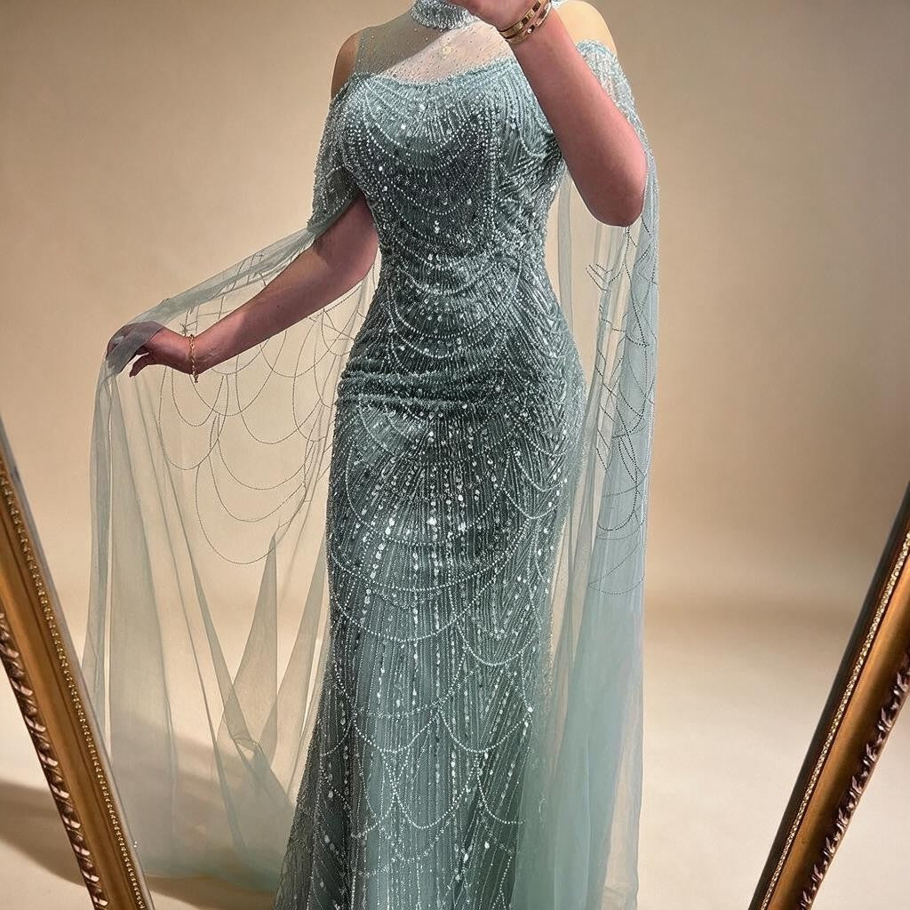 Zapdress Dubai Purple Mermaid Cape Sleeves Beaded Long Evening Dress 2025 For Formal Occasion DLA71992 Customized (ZD17372)