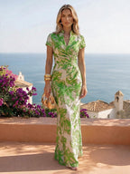 Jacquard Sheath/Column V-Neck Floor-Length Mother of the Bride & Groom Dresses with Ruched Waist - Green