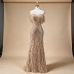 Zapdress Brown Mermaid Beaded Feathers Evening Dresses Elegant Party Gowns for Women DLA71323 Customized (ZD17329)