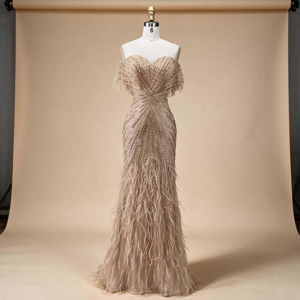 Zapdress Brown Mermaid Beaded Feathers Evening Dresses Elegant Party Gowns for Women DLA71323 Customized (ZD17329)