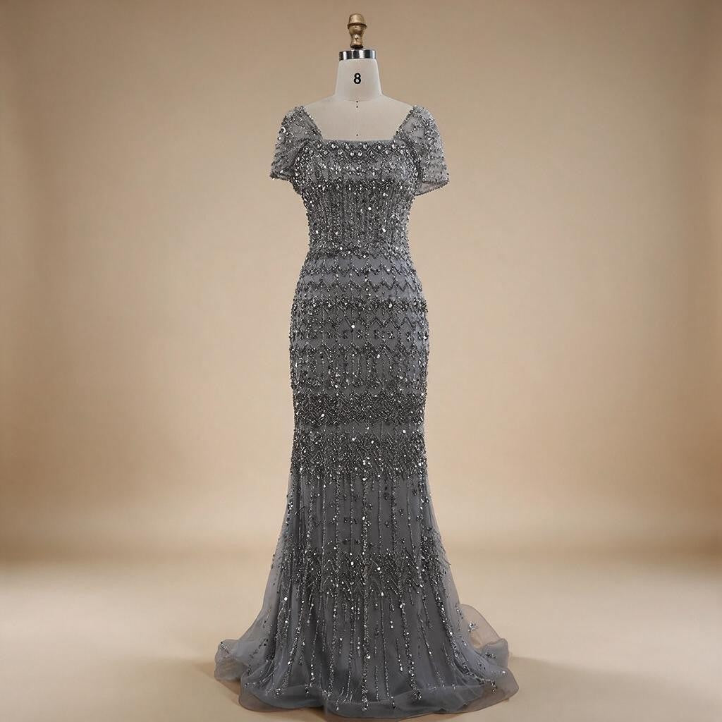 Zapdress Blue Mermaid Beaded Evening Dresses with Detachable Sleeves Elegant Party Gowns for Women DLA72714 Customized (ZD17361)