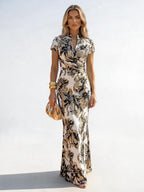 Jacquard Sheath/Column V-Neck Floor-Length Mother of the Bride & Groom Dresses with Ruched Waist - Black