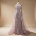Zapdress Dubai Purple Mermaid Cape Sleeves Beaded Long Evening Dress 2025 For Formal Occasion DLA71992 Customized (ZD17372)