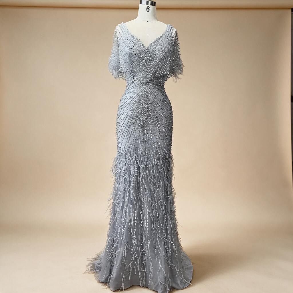 Zapdress Brown Mermaid Beaded Feathers Evening Dresses Elegant Party Gowns for Women DLA71323 Customized (ZD17329)
