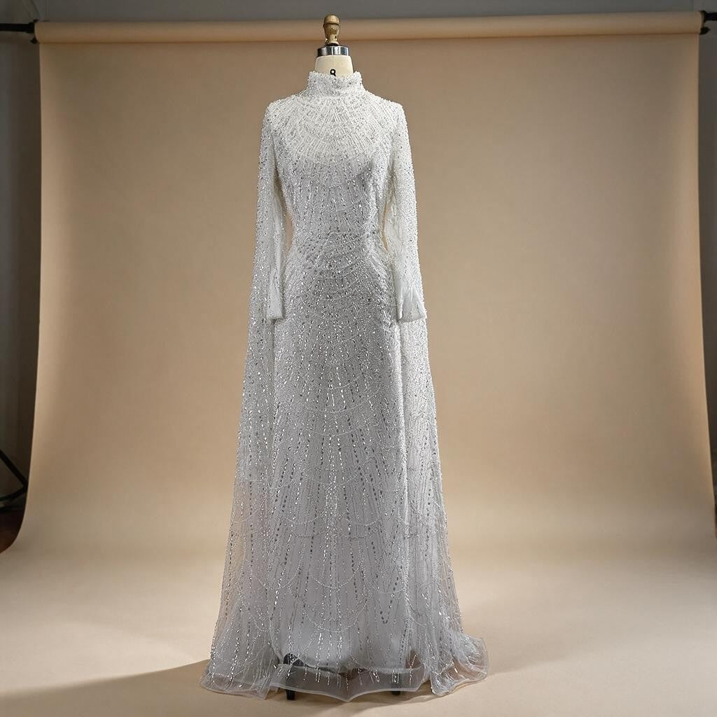 Zapdress White High Neck Long Sleeve Mermaid Evening Dress 2026 Party Gowns for Women DLA72591 Customized (ZD17255)