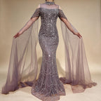 Zapdress Dubai Purple Mermaid Cape Sleeves Beaded Long Evening Dress 2025 For Formal Occasion DLA71992 Customized (ZD17372)