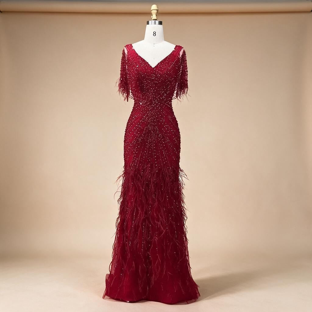 Zapdress Brown Mermaid Beaded Feathers Evening Dresses Elegant Party Gowns for Women DLA71323 Customized (ZD17329)