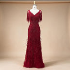 Zapdress Brown Mermaid Beaded Feathers Evening Dresses Elegant Party Gowns for Women DLA71323 Customized (ZD17329)