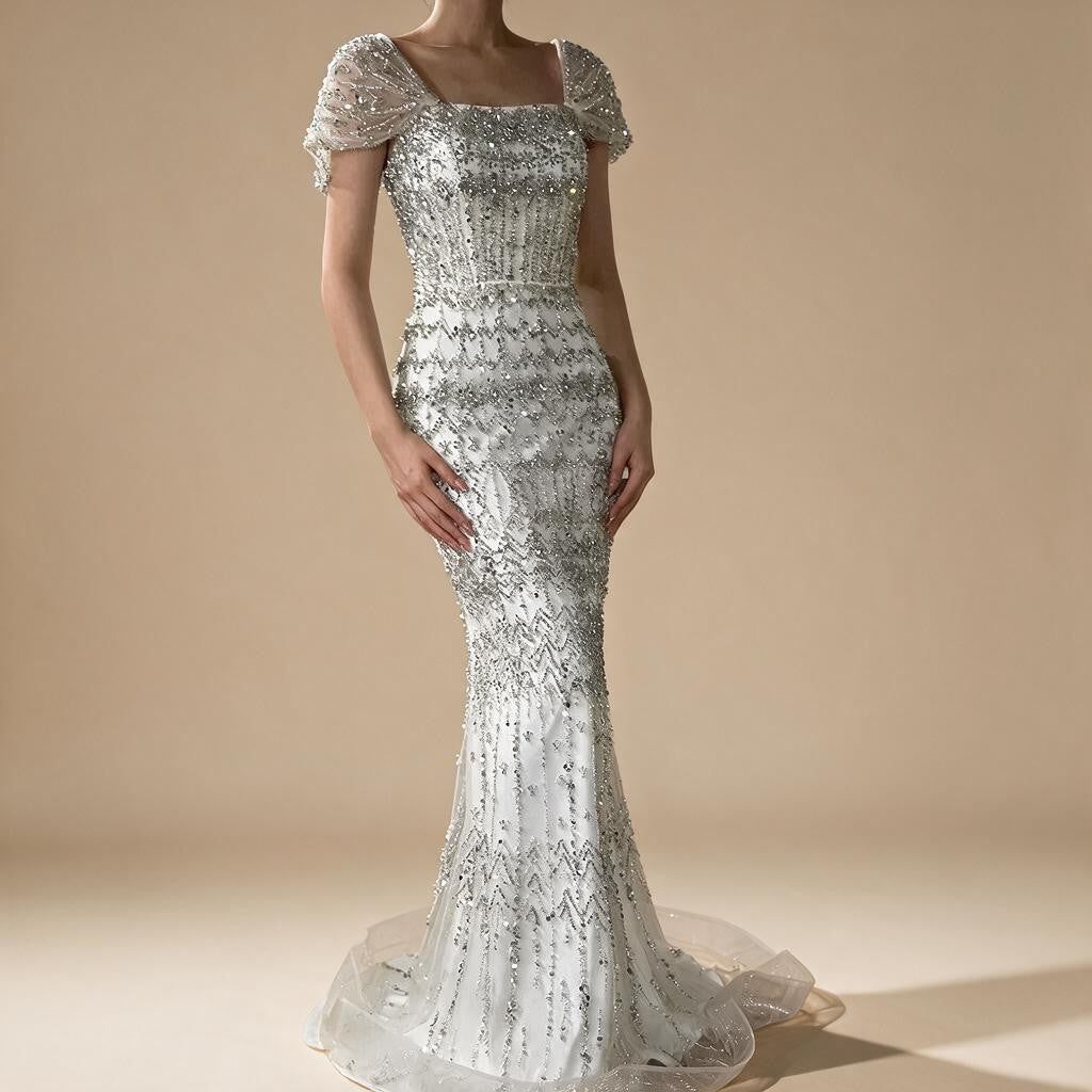 Zapdress Blue Mermaid Beaded Evening Dresses with Detachable Sleeves Elegant Party Gowns for Women DLA72714 Customized (ZD17361)