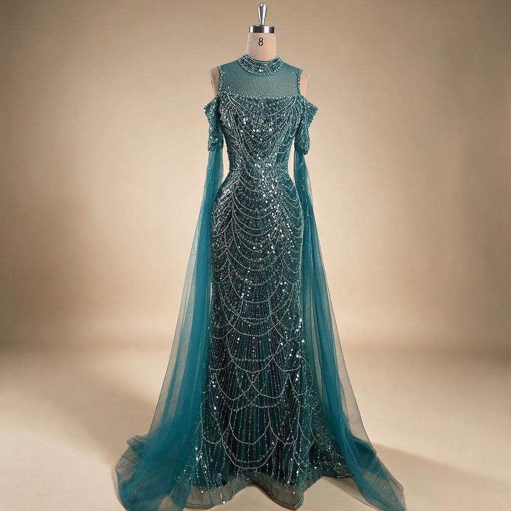 Zapdress Dubai Purple Mermaid Cape Sleeves Beaded Long Evening Dress 2025 For Formal Occasion DLA71992 Customized (ZD17372)