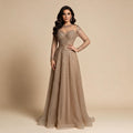 Zapdress Custoomized Caramel Evening Prom Dress 2026 Elegant Long Sleeves A-Line Arabic Muslim Formal Party Gown DLA72563A (ZD17181)