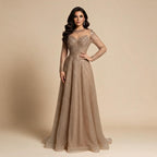 Zapdress Custoomized Caramel Evening Prom Dress 2026 Elegant Long Sleeves A-Line Arabic Muslim Formal Party Gown DLA72563A (ZD17181)