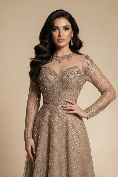 Zapdress Custoomized Caramel Evening Prom Dress 2026 Elegant Long Sleeves A-Line Arabic Muslim Formal Party Gown DLA72563A (ZD17181)