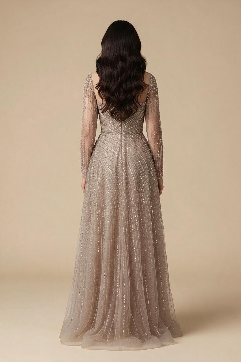 Zapdress Custoomized Caramel Evening Prom Dress 2026 Elegant Long Sleeves A-Line Arabic Muslim Formal Party Gown DLA72563A (ZD17181)