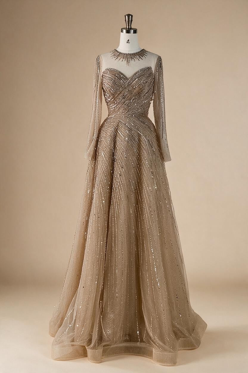 Zapdress Custoomized Caramel Evening Prom Dress 2026 Elegant Long Sleeves A-Line Arabic Muslim Formal Party Gown DLA72563A (ZD17181)
