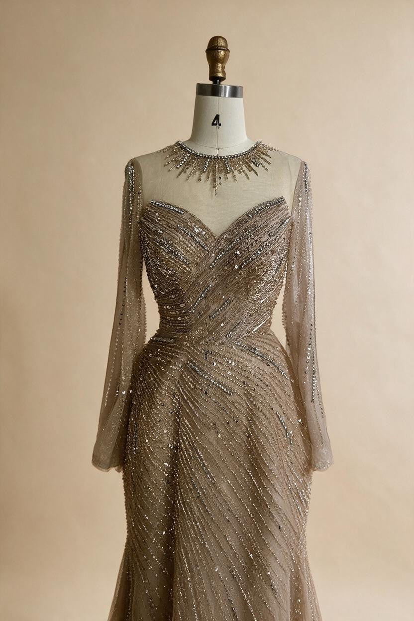 Zapdress Custoomized Caramel Evening Prom Dress 2026 Elegant Long Sleeves A-Line Arabic Muslim Formal Party Gown DLA72563A (ZD17181)