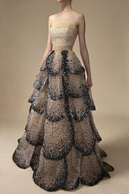 Zapdress Customized 2025 Black Nude Strapless Evening Prom Dresses Sequined Tiered A-line Party Gowns for Women DLA72505A (ZD17188)