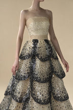 Zapdress Customized 2025 Black Nude Strapless Evening Prom Dresses Sequined Tiered A-line Party Gowns for Women DLA72505A (ZD17188)
