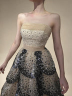 Zapdress Customized 2025 Black Nude Strapless Evening Prom Dresses Sequined Tiered A-line Party Gowns for Women DLA72505A (ZD17188)
