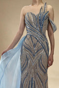 Zapdress Blue Strapless Mermaid Beaded Evening Dresses with Skirt Formal Party Gwons for Women DLA72662 Customized (ZD17189)