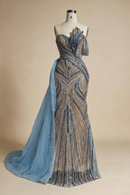 Zapdress Blue Strapless Mermaid Beaded Evening Dresses with Skirt Formal Party Gwons for Women DLA72662 Customized (ZD17189)