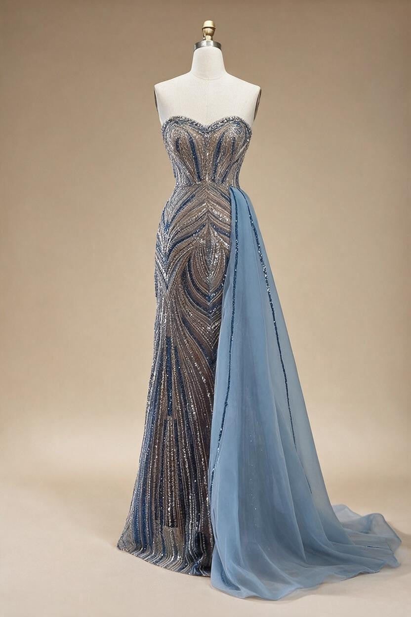 Zapdress Blue Strapless Mermaid Beaded Evening Dresses with Skirt Formal Party Gwons for Women DLA72662 Customized (ZD17189)