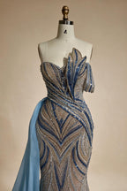 Zapdress Blue Strapless Mermaid Beaded Evening Dresses with Skirt Formal Party Gwons for Women DLA72662 Customized (ZD17189)