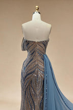 Zapdress Blue Strapless Mermaid Beaded Evening Dresses with Skirt Formal Party Gwons for Women DLA72662 Customized (ZD17189)