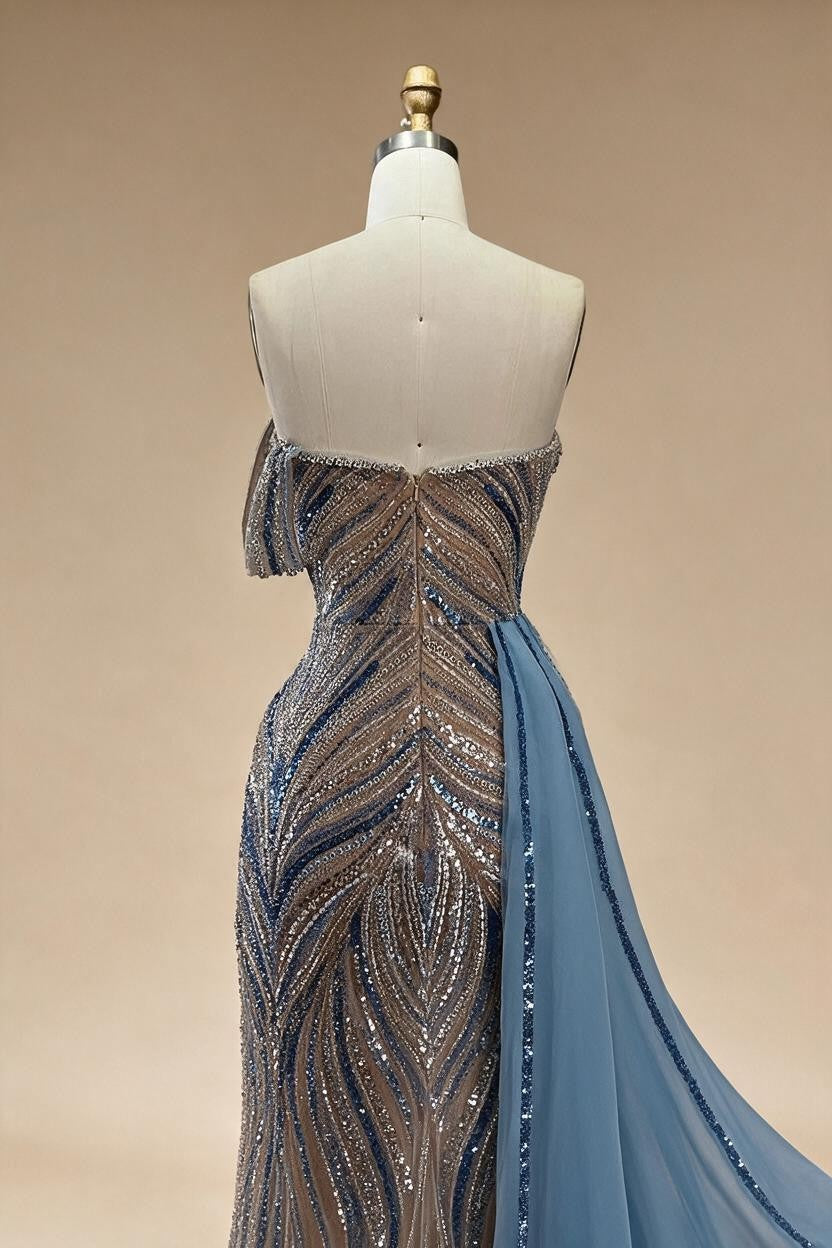 Zapdress Blue Strapless Mermaid Beaded Evening Dresses with Skirt Formal Party Gwons for Women DLA72662 Customized (ZD17189)