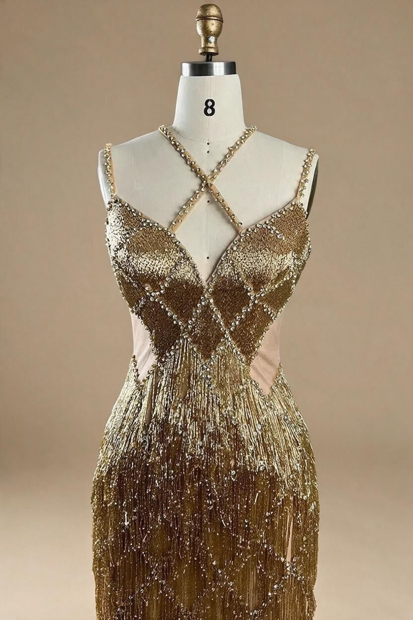 Zapdress Silver Mermaid Gold Evening Gowns Luxury Beaded Tassel Spaghetti Strap Party Dresses For Women DLA72280 Customized (ZD17197)