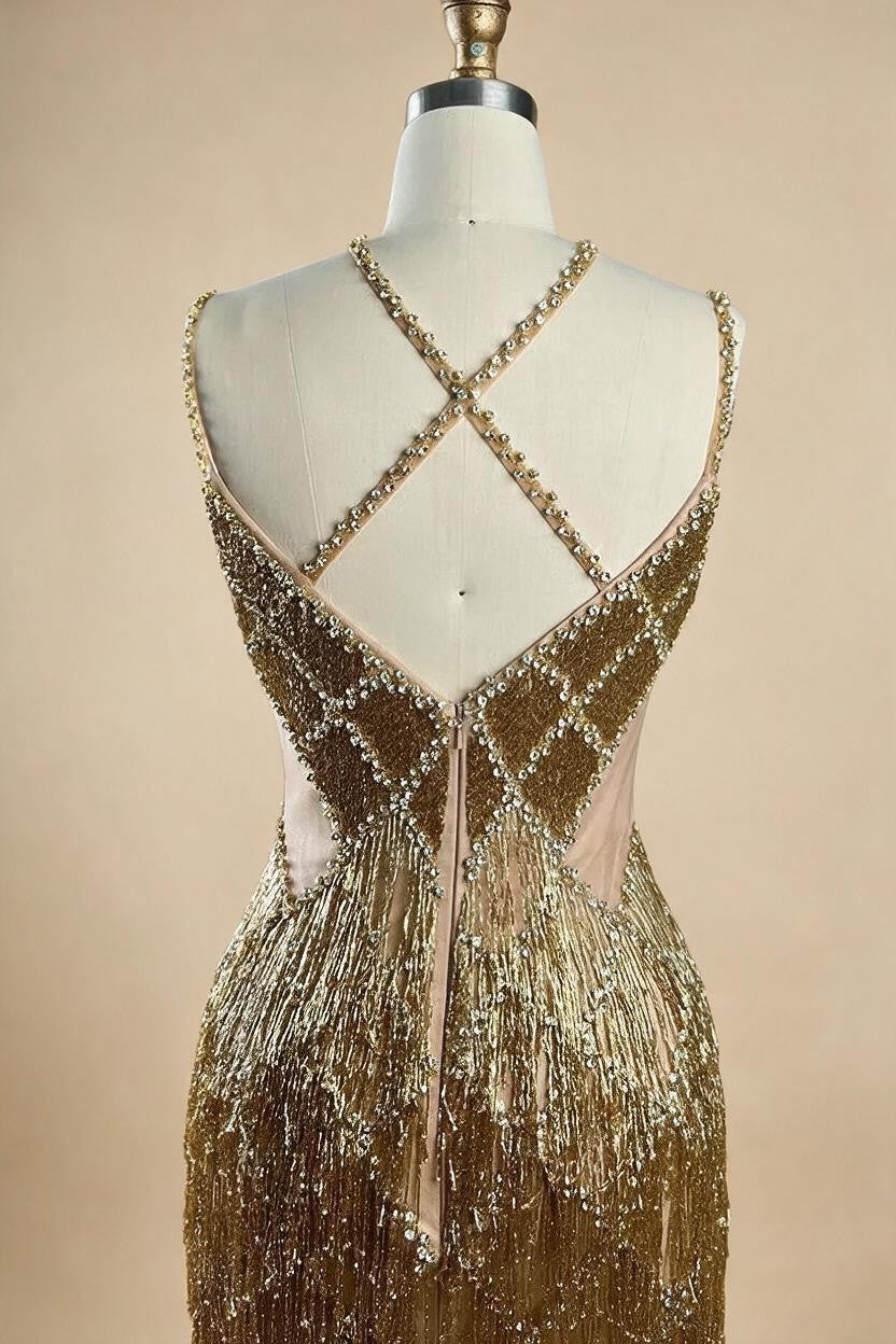 Zapdress Silver Mermaid Gold Evening Gowns Luxury Beaded Tassel Spaghetti Strap Party Dresses For Women DLA72280 Customized (ZD17197)