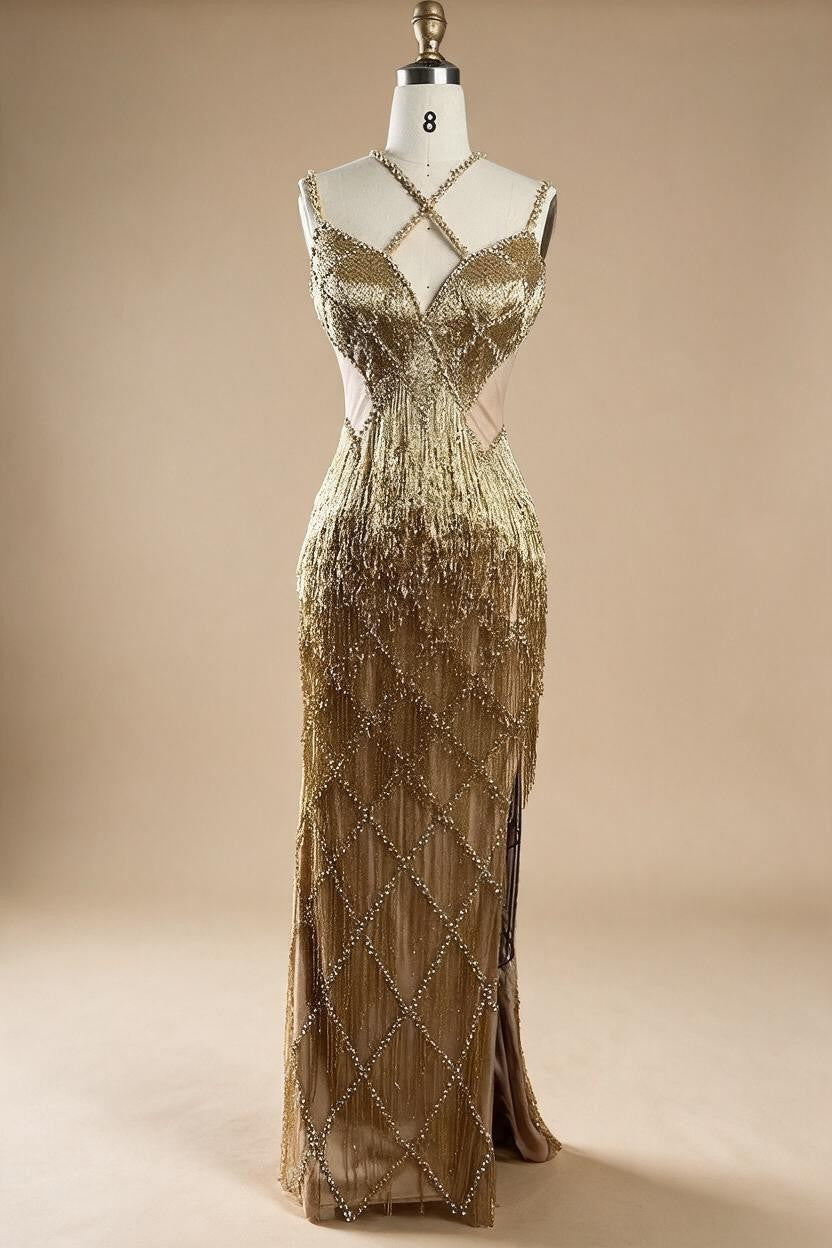Zapdress Silver Mermaid Gold Evening Gowns Luxury Beaded Tassel Spaghetti Strap Party Dresses For Women DLA72280 Customized (ZD17197)