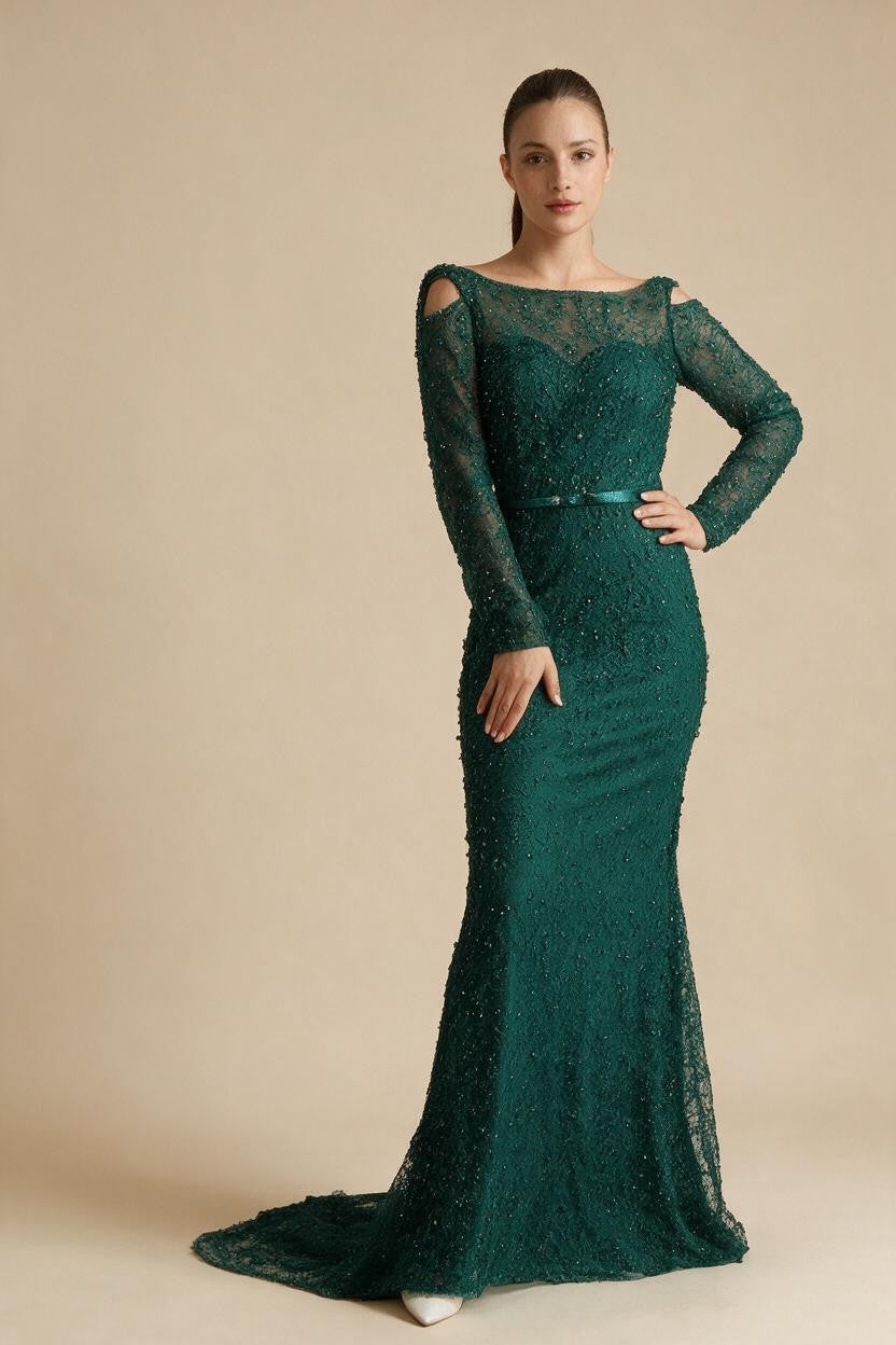 Zapdress Nude Muslim High Neck Mermaid Evening Gowns 2026 Long Sleeves Overskirt Party Dress for Women DLA73203A Customized (ZD17202)