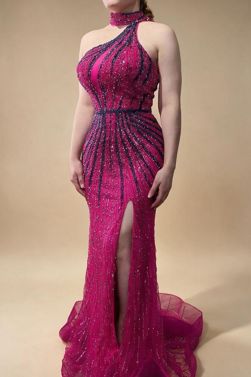 Zapdress Green Halter Sleeveless Beaded Mermaid High Split Evening Dresses Party Gowns for Women DLA72092 Customized (ZD17217)
