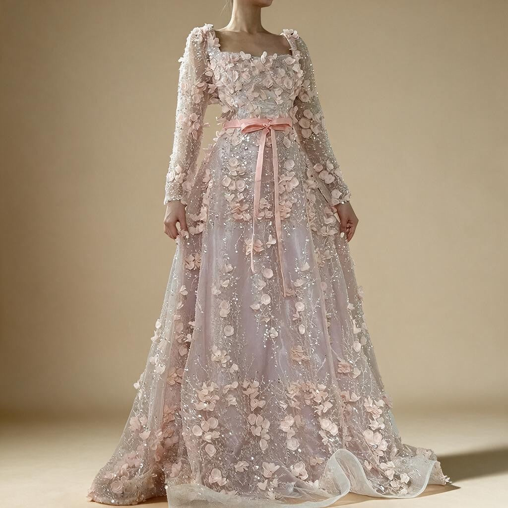 2025 Dubai Gray Lace-Up A-Line Elegant Appliques Elegant Beaded Evening Dresses For Women Wedding Party DLA72657 Customized (ZD17220)