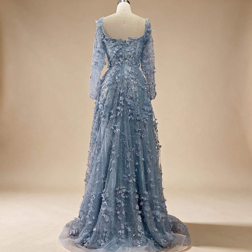 2025 Dubai Gray Lace-Up A-Line Elegant Appliques Elegant Beaded Evening Dresses For Women Wedding Party DLA72657 Customized (ZD17220)
