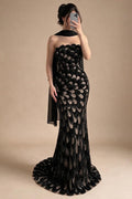 Zapdress 2026 Black Strapless Mermaid Evening Dress with Scarf Elegant Formal Party Gowns for Women DLA73607 Customizedf (ZD17227)