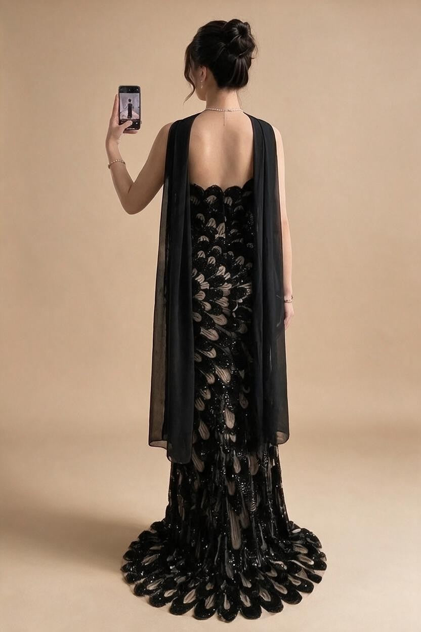 Zapdress 2026 Black Strapless Mermaid Evening Dress with Scarf Elegant Formal Party Gowns for Women DLA73607 Customizedf (ZD17227)