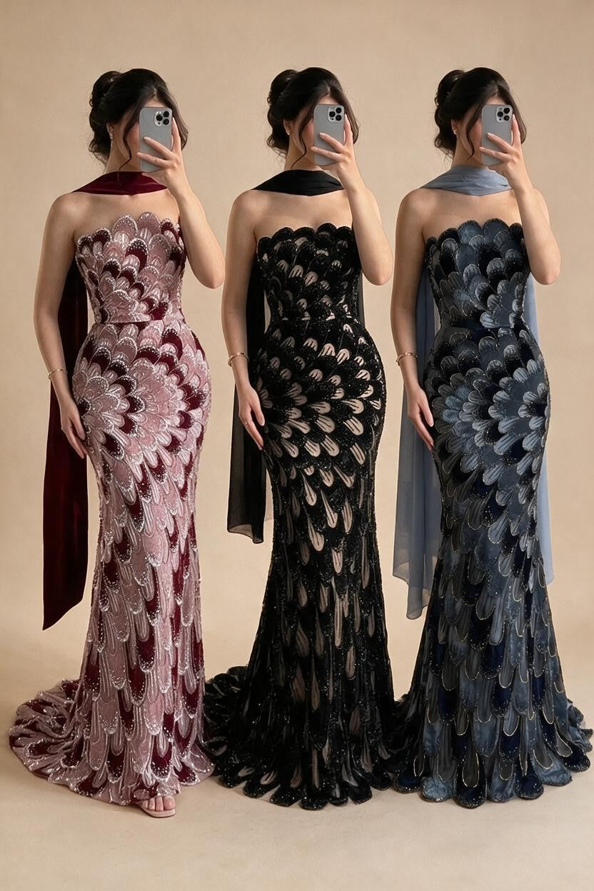 Zapdress 2026 Black Strapless Mermaid Evening Dress with Scarf Elegant Formal Party Gowns for Women DLA73607 Customizedf (ZD17227)