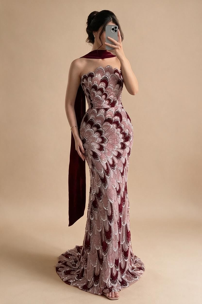 Zapdress 2026 Black Strapless Mermaid Evening Dress with Scarf Elegant Formal Party Gowns for Women DLA73607 Customizedf (ZD17227)